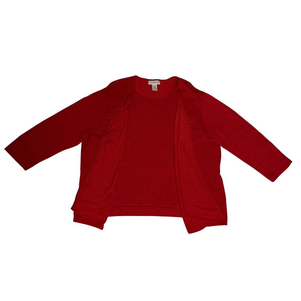 Womens 3X Knit 2-in-1 Cardigan Sweater Layered Red Long Sleeves Stretch Top Y2K
